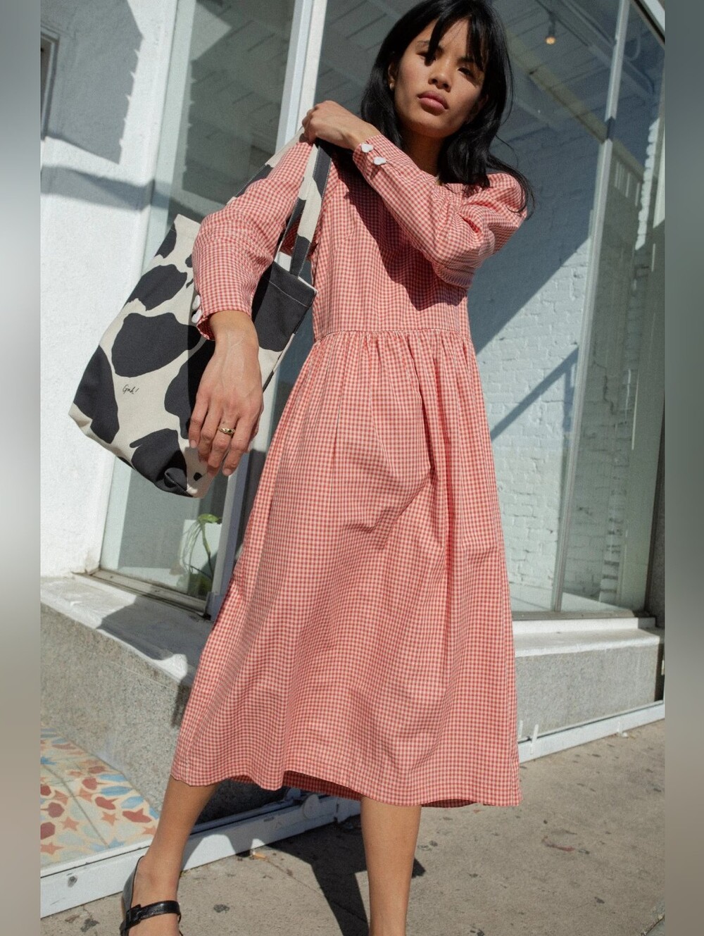 Lisa Says Gah Terracotta Gingham Maddie Midi Dress Medium
